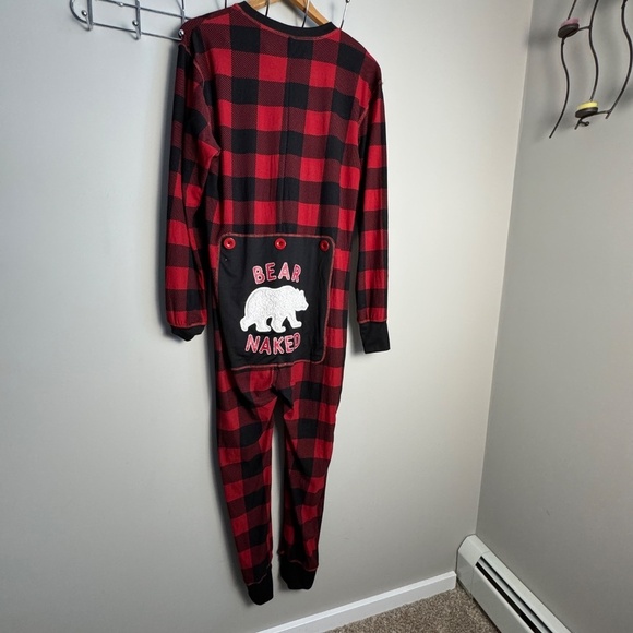 Fammy Jammies Velour Plaid One Piece Button Front Pajamas Medium Polar Bear Butt - Picture 5 of 14